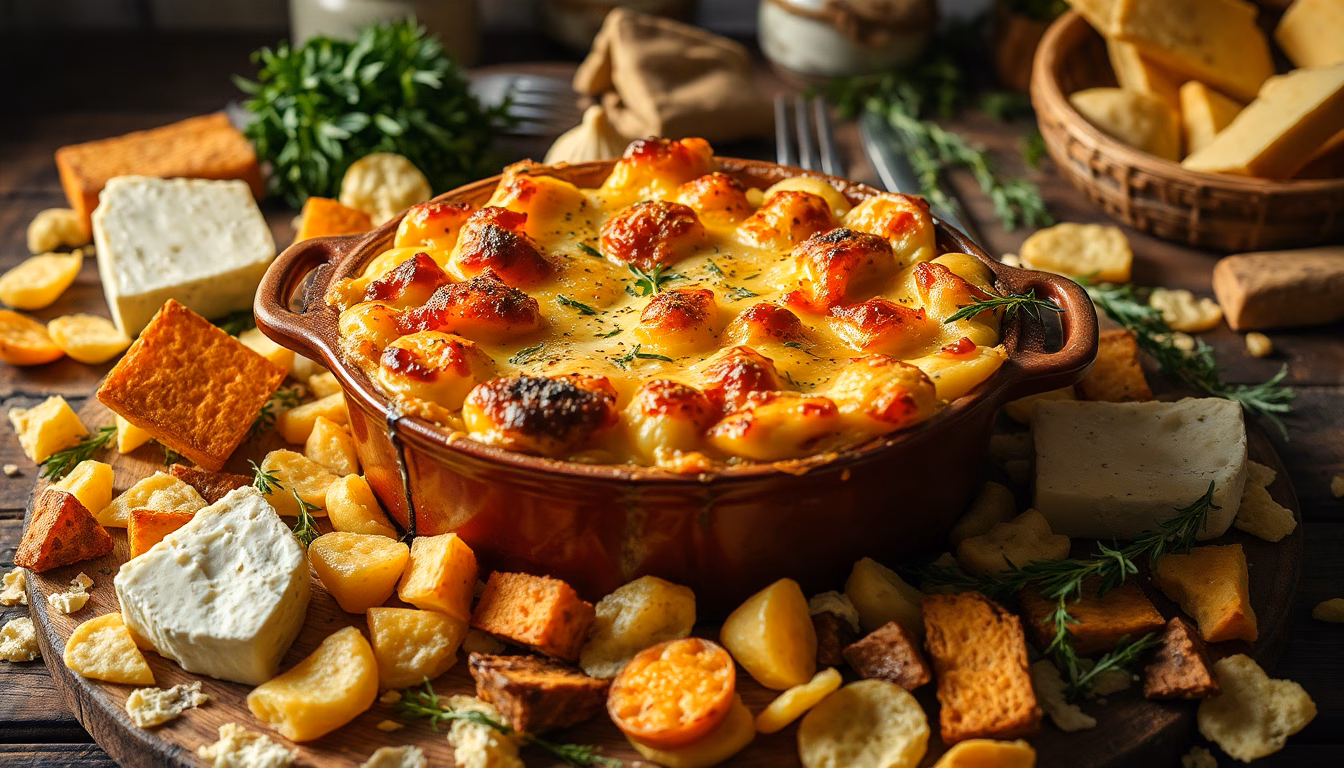 Gratin de pâtes crémeux et doré sortant du four