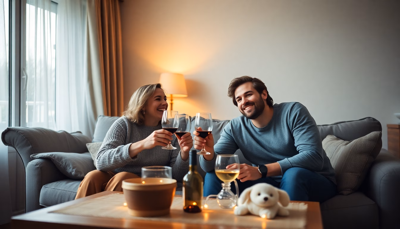 Couple souriant partageant un repas improvisé sur une table de camping