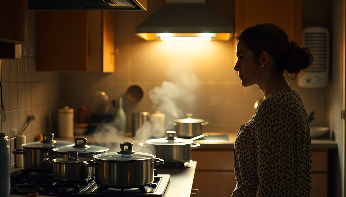 Personne transpirant dans une cuisine par temps chaud