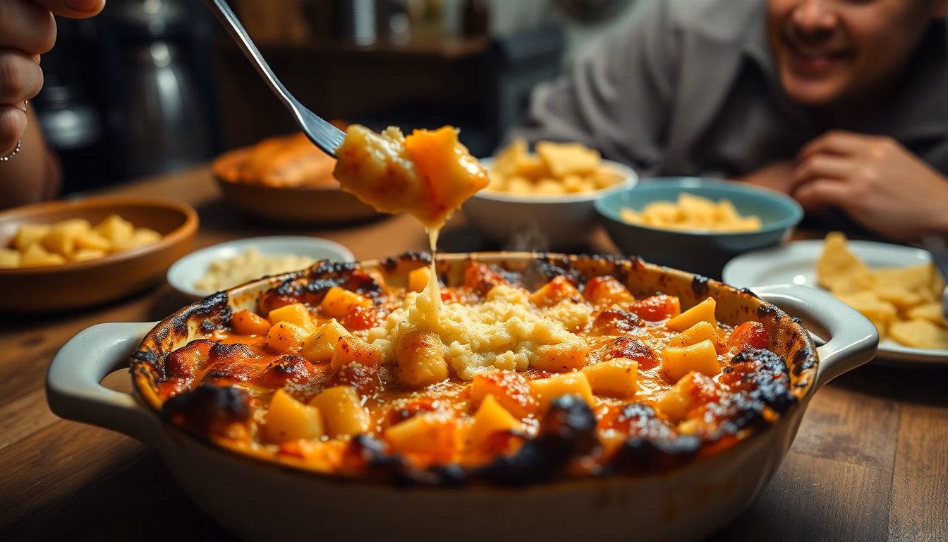 Un gratin de pâtes doré et appétissant sortant du four