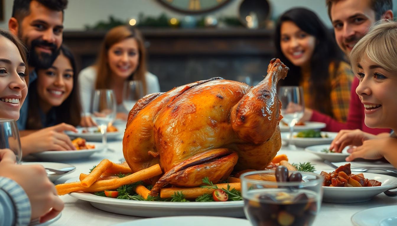 Poulet rôti doré et savoureux sur un plat de service