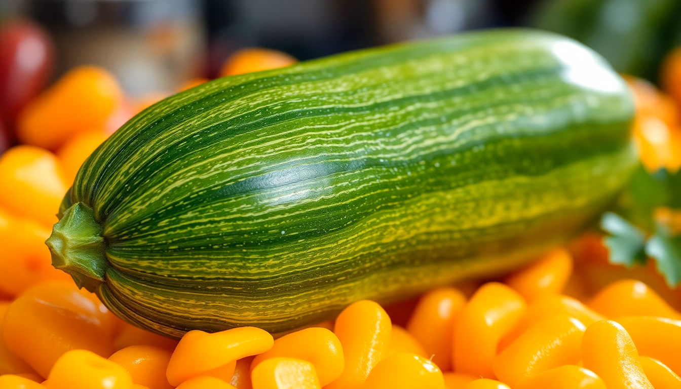 Gros plan sur une courgette bio à la texture inhabituelle.