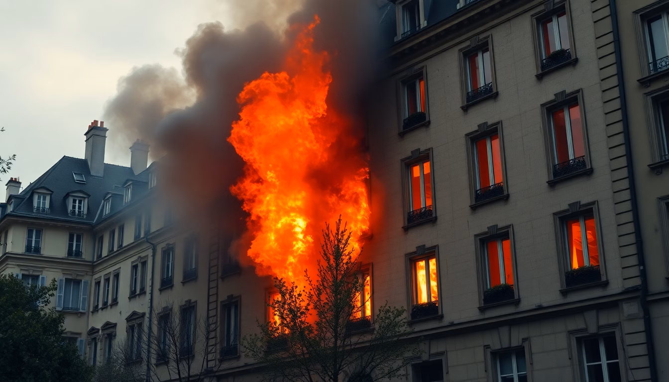 pompiers combattant un incendie devant Matignon