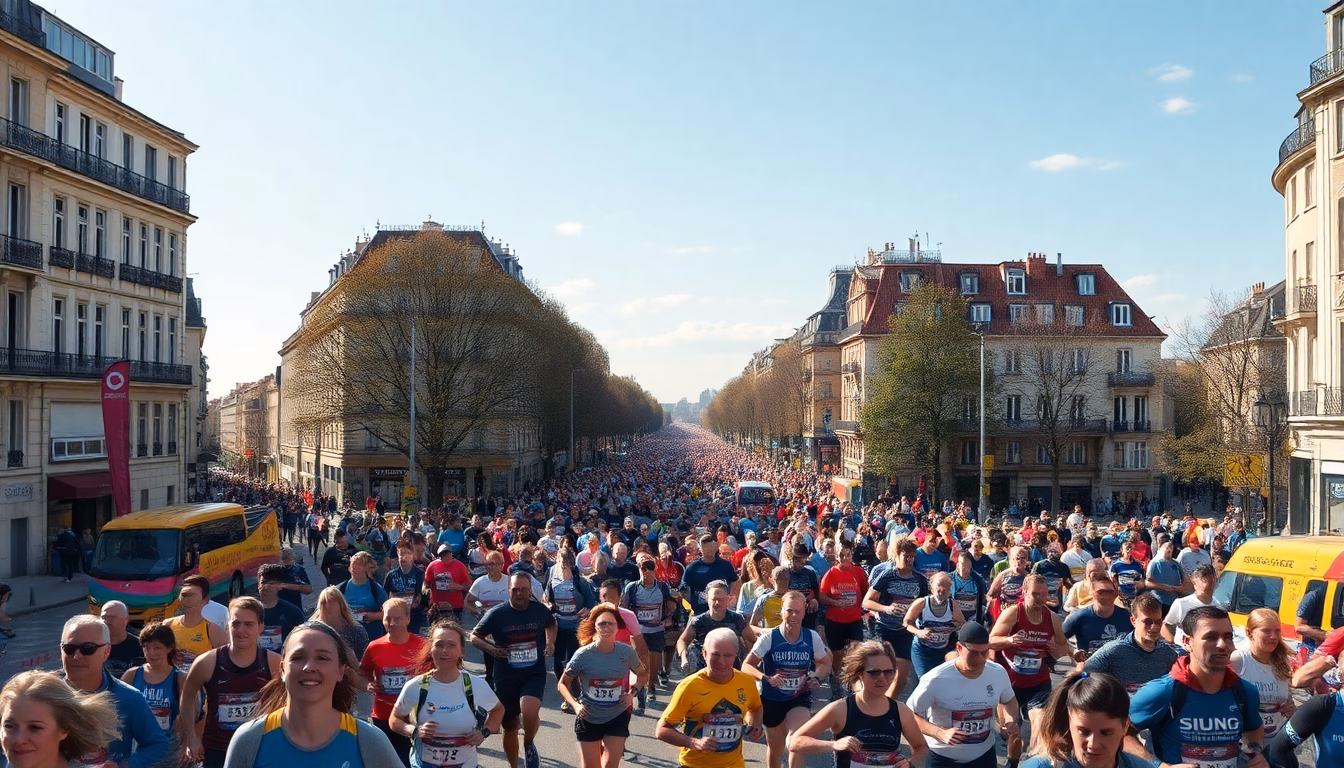 personnes courant marathon ciel bleu