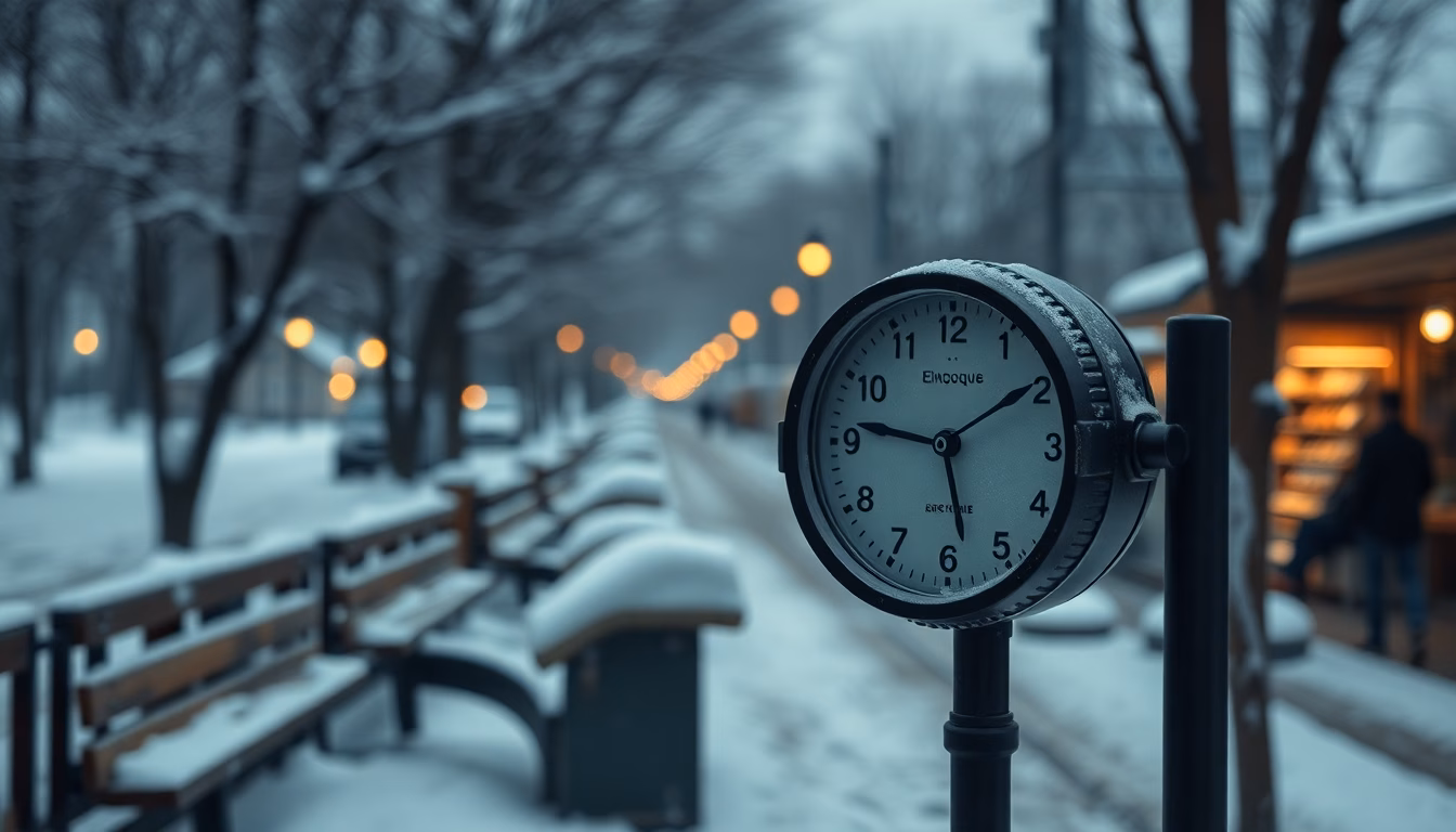 cadran d'horloge paysage hivernal