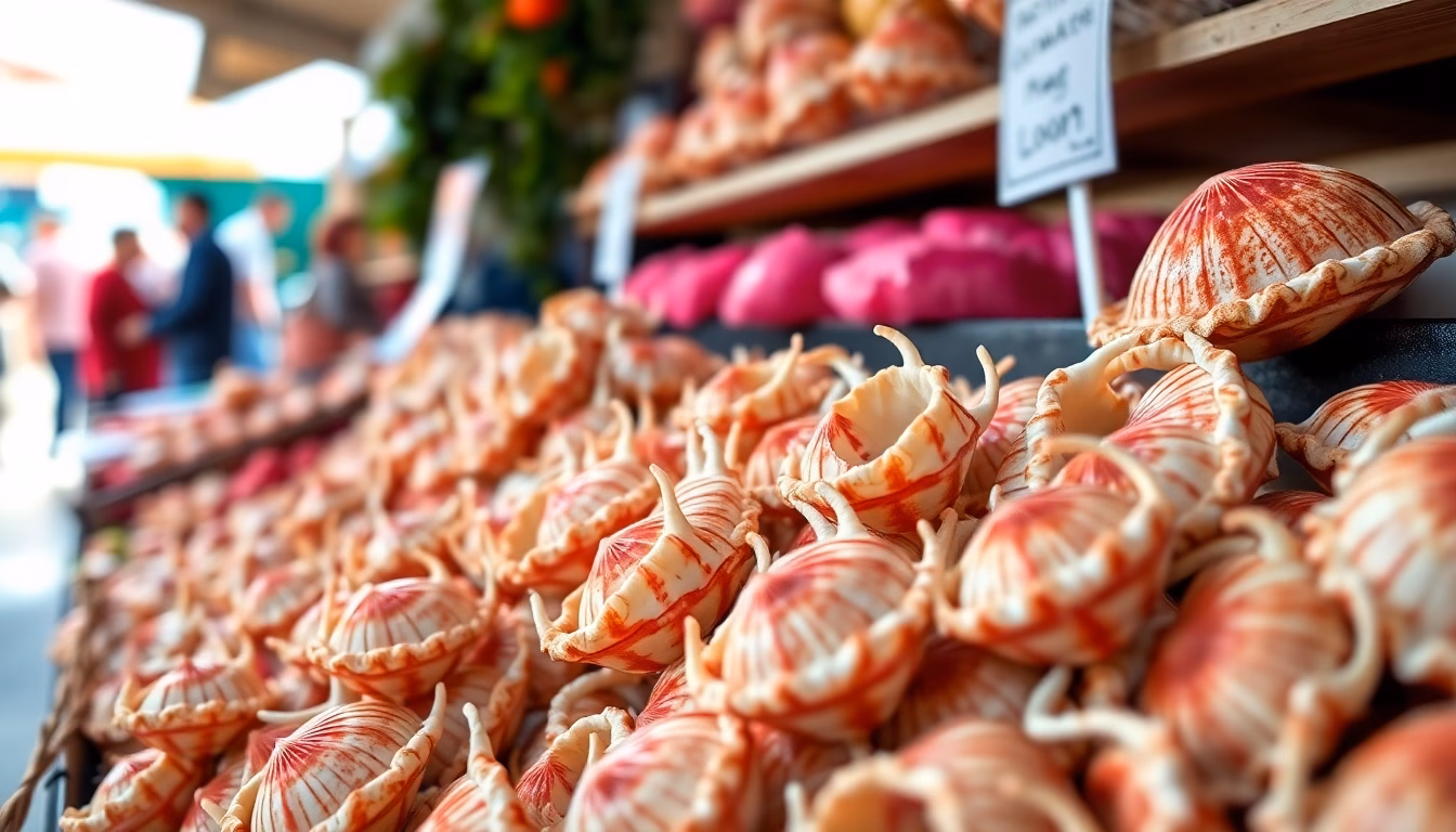 Une brochette de Saint-Jacques préparée sur un marché.